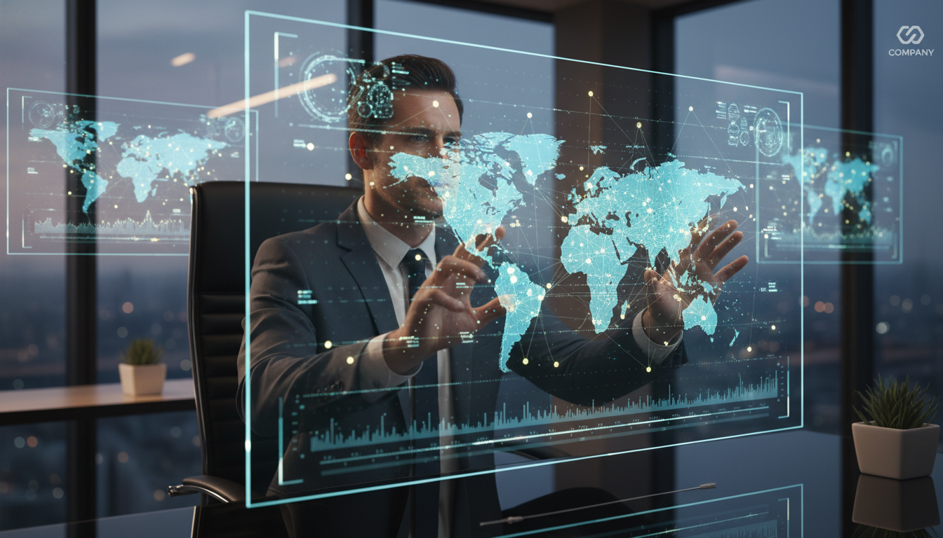A professional analyst using a transparent glass screen displaying complex data visualizations of global tokenized asset movements, ultra-detailed, photorealistic, corporate atmosphere.